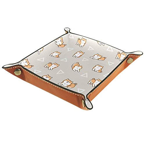 Preisvergleich Produktbild ASDQWE graue niedliche Hunde-Schmuck-Leder-Tablett mit Druckknopfverschluss, Aufbewahrungstablett für Herren, Schlüssel, Geldbörse, Münzfach, Reisetablett, Graue süße Hunde, 16 x 16 cm