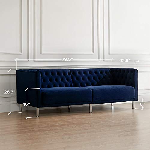Mopio Aiden Classic Contemporary Sofa Couch, Tufted Sofa Design Includes Sturdy Chrome Legs and Rich Velvet Upholstery, 72\"W, Deep Blue - Thumbnail 4