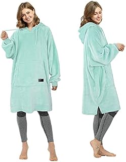 Catalonia Classy Fleece Hoodie Blanket,Super Soft Warm Wearable Blanket, Giant Pullover Hoody with Large Front Pocket for Adults Men Women Aqua