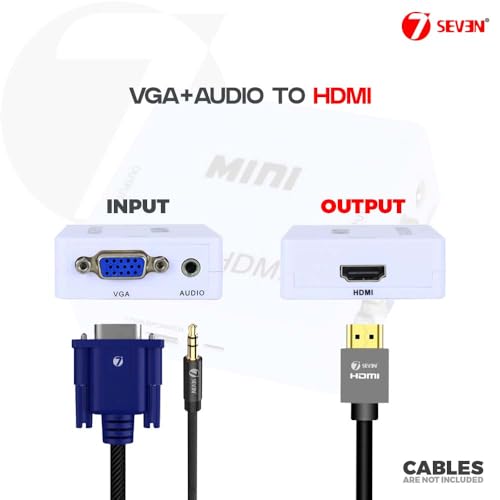 7SEVEN™ VGA to HDMI, 1080P Full HD Mini VGA to HDMI Audio Video Converter Adapter Box with USB Cable and 3.5mm Audio Port Cable Support HDTV for PC... - Image 5