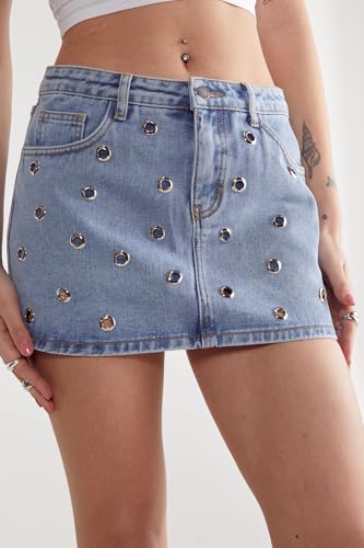 Eyelet Detail Denim Skirt2