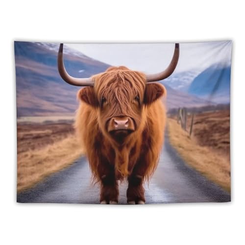 josnmre Wildlife Highland Road Cattle Mountains Snowy Tapestry Wall Hanging Decor Wall Art for Bedroom Living Room Dorm Picnic 30"x40"