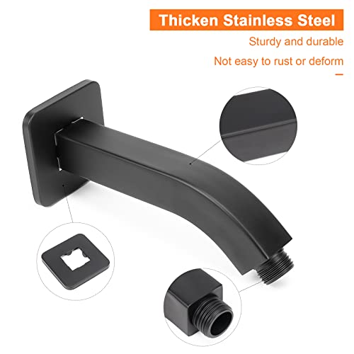 Harjue Shower Arm With Flange And Teflon Tape, Wall Mounted Square Shower Pipe Arm 304 Stainless Steel Extension Arm For Fixed Shower Head & Handheld Showerhead (6 Inch, Matte Black) #TOP2