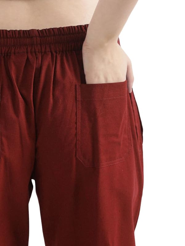 Image of SAADAA Women's Airy Linen Straight Pants | Regular Fit Trousers | Half Elasticated with Drawstrings & Buttons | 4 Pockets | Everyday & Office Wear