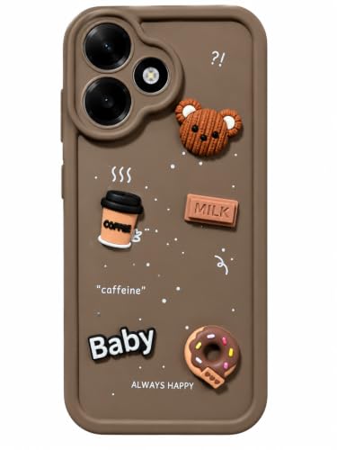 Image of Bintage Back Cover Compatible for Oppo A6c 4G | Cute 3D Taddy Ball Bear Milk Cake Coffee Silicon Case Full Body & Camera Protection - Brown