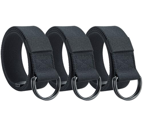 3-Packs Canvas Belt Web Fabric Casual Belt with Zinc Alloy Buckle Double D-ring for Men Women