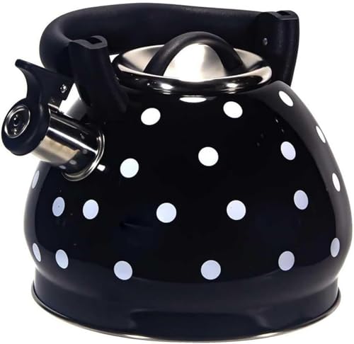 笛吹きケトル 直火 ホイッスルコーヒー ケトル ステンレスやかん おしゃれ スチール ホイッスル3L 厚みのある やかん ih対応 家庭用電磁調理器とガスコンロに最適 大容量 電気コンロ パンプキンパターン (ブラックドット(折りたたみハンドル))