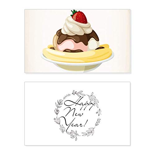 Tarjeta de Año Nuevo de fresa y helado, felicitación conmemorativa