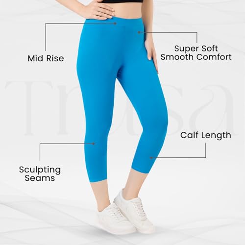 Image of TRASA Tailored Cut & Classic Fit Stretchable Cotton Fabric Mid-Rise Skinny Fit High Ankle Length /Cropped Length Leggings for Women, Available Size - M, L, XL, 2XL, 3XL, 4XL, 5XL