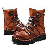 RASPIO Stivali da Moto in Pelle per Gli Uomini, Suole Spesse Fatte a Mano Stivale a Metà Polpaccio Lace-up, Stivali da Deserto Traspiranti All'aperto (Color : Brown Cotton, Size : 37 EU)