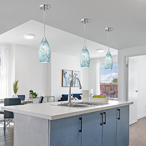 Edishine HHPL08C Pendant Light, Hand Blown Hanging Light Fixture, Adjustable Brushed Nickel Rods, Blue Glass Pendant Lighting For Kitchen Island thumb #8