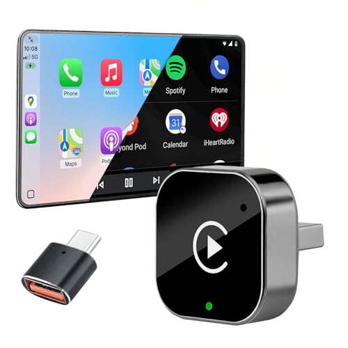 UFOself 2-in-1 Wireless CarPlay Android Auto Adapter 5.8GHz Wireless Adapter for Factory Wired CarPlay/Android Auto Cars USB-A/USB-C Mini Compact Design