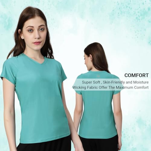 Image of omtex Coded Fitness Casual Gym, Sports, V Neck Activewear Tshirt for Women