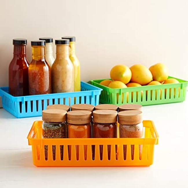 8 Pack Colorful Storage Bins for Classroom - Small Plastic Baskets for Organizing Shelves, Arts, Crafts, Desks, Toys (4 Colors, 10.3x6.5x2.3 in)