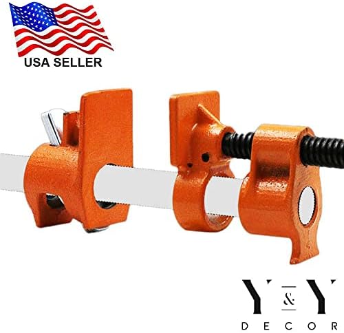 Y&Y Decor 4 Pack 1/2" Pipe Clamps for Wood Gluing, Heavy Duty Cast Iron, Professional Woodworking Tools
