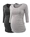 Pinkydot Women's Side Ruched 3/4 Sleeve Maternity Scoopneck T Shirt Top Pregnancy Clothes,Black Grey,Medium
