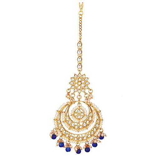 Image of I Jewels 18K Gold Plated Traditional Kundan Studded with Pearls Maang Tikka for Women /Girls