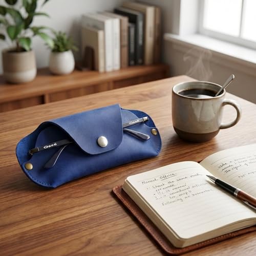 Image of Toprank Leather Eyeglass Case - Handmade Slim Sunglasses Holder, Genuine and Universal Fit for Men and Women