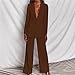 2 Piece Pant Suits for Women Loose Long Blazer Jackets and Dressy Wide Leg Pant Suits Casual Office Work Outfits Coffee