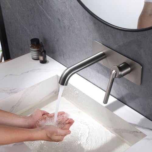 Mélangeur lavabo mural gris en laiton haut de gamme pour douche élégante - 7