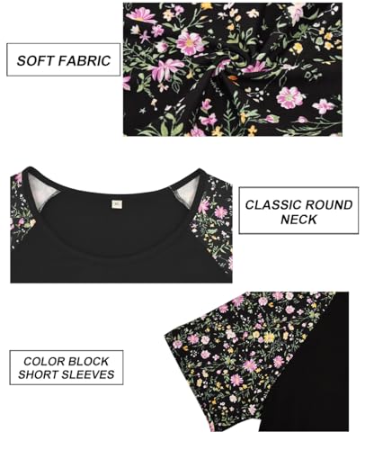 Image of CARCOS Plus Size Tops for Women Short Sleeve Raglan Striped Tee Color Block Crewneck /V Neck Tunic Loose Fit Summer XL-5XL