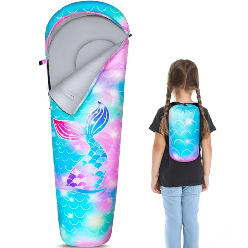 MHJY Saco de Dormir Niños Momia - 3 Estaciones Saco de Dormir Infantil para Camping, Acampada y Senderismo - Ultraligero y Calentito para Niña y Niño (4-12 Años), 178 cm