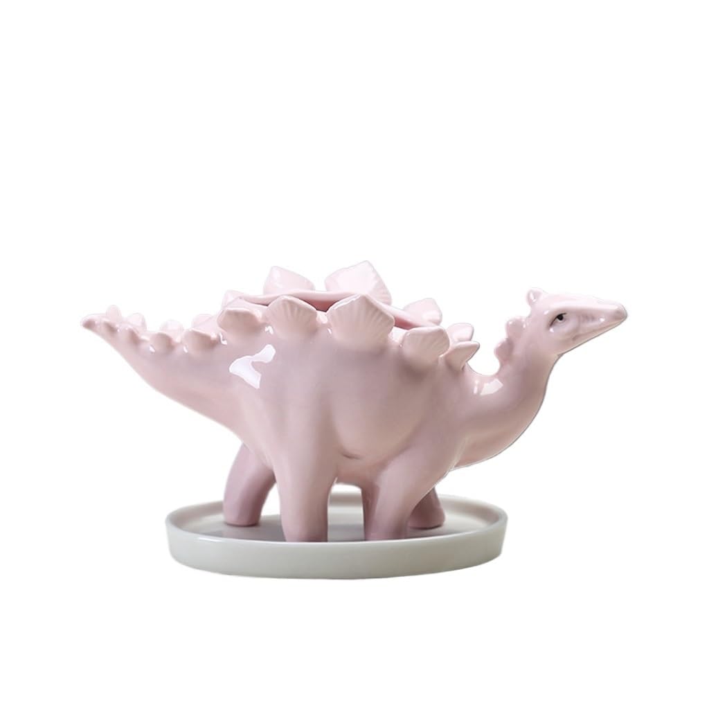 GELASIGE Flower Pots Creative Succulent Flowerpots, Indoor Tabletop Ceramic Flowerpots, Cute Dinosaur Ornaments Outdoor Flower Pots(B)