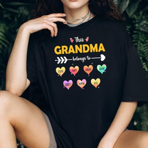 Personalized Grandma Shirt, Custom Grandma and Grandkids Hearts Gift for Grandma Shirt, Customized Grandma Shirt with Grandkids Name for Women Mother's Day, Birthday S to 4XL2
