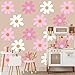 TaoBary 12 Sheets Daisy Wall Decal Flower Wall Sticker Cute Daisy Sticker Pink White Flower Decal Peel and Stick Floral Wallpaper for Nursery Bedroom Home Decor(Classic Color,Delicate Style)