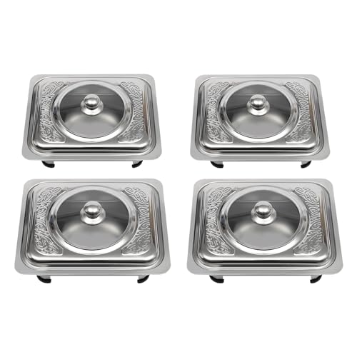QUIOTUIR Lot de 4 Chauffe-Plat Rectangulaire Buffet Chauffant en Acier Inoxydable avec 4 Plat Complet et Verre Couvercles Chauffe Plat Buffet pour Restaurants,...