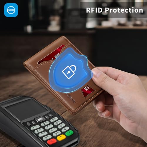 Real Leather Wallet for Men,Slim Bifold Wallet Minimalist Front Pocket Design, RFID Mens Wallet with Money Pocket,ID Window, Hold Up to 11 Cards (Coffee)4