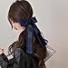 5.5in Navy Blue Hair Bows for Women Girls Thick Thin Hair,Large Ruffle Satin Tassel Ribbon Hair Bow Clips Barrettes with Long Tail,Her Vintage Dress outfit Decor Accessories