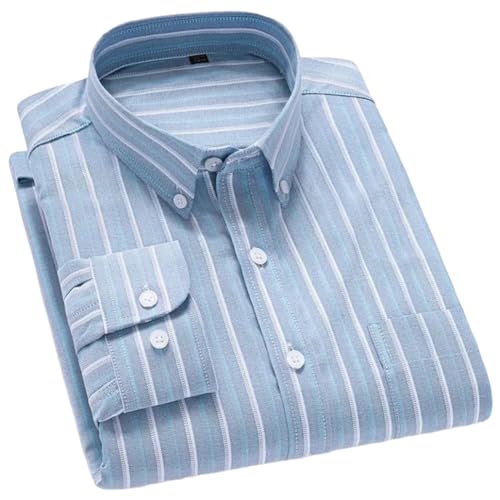REHJJDFD Men's Striped Long Sleeve Button Down Shirt Pocket Detail Dress Shirt