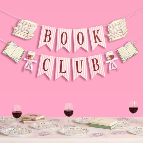 xo Fetti Book Club Banner | Girls Night Decor Book Lover Party Wine Night Decorations Pink Literary Party Supplies Book Party Girly