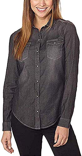 Calvin Klein Jeans Women's Long Sleeve Denim Edge Western Button Down Shirt (Black, Medium)