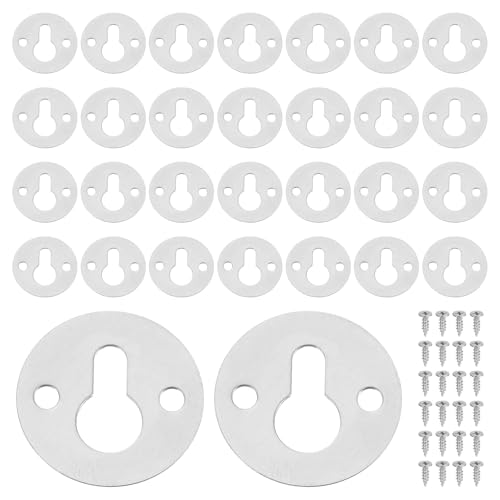 Image of uxcell 60Pcs Round Keyhole Picture Frame Hangers, 23mm Heavy Duty Metal Keyhole Hangers Plates Picture Frame Hanging Plate with Screws for Mirrors Pictures Photo Frames, Silver