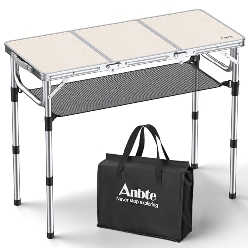 Anbte Campingtisch Klapptisch Aluminium 88x40cm (LxB) mit 3 Verstellbare Höhe Tragbar Picknicktisch...