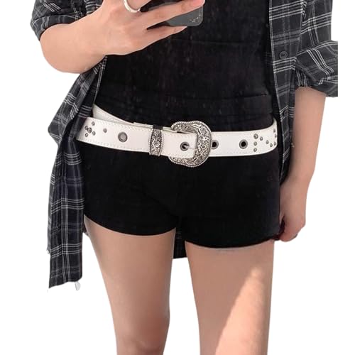 Rivet Studded Waist Belt Adjustable Pin Buckles Waistband With Eyelet Wide Belt Belt For Daily Wear