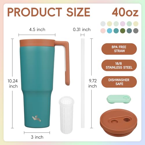 Image of Konokyo 12 Pack 40 Oz Tumblers with Handle and Straw, Bulk Vacuum Insulated Stainless Steel Travel Mugs with Lids for Office, Events and Group Orders Lake Blue
