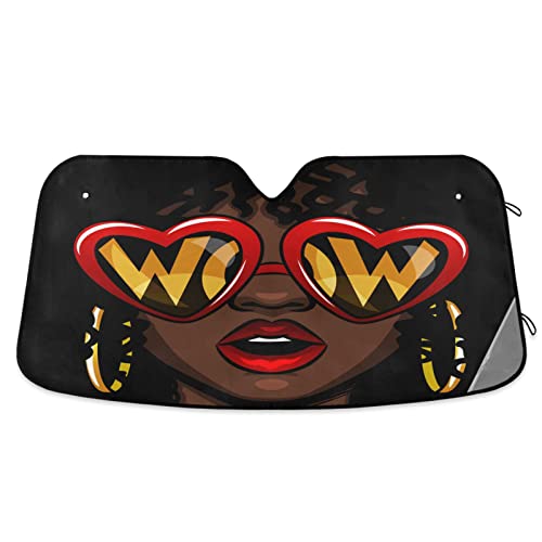 ALAZA Afro American Woman in Shock Shade Windshield Sun Shade,Foldable Car Sun Shade for Front Windshield Sunshades Protector Blocks UV Rays Sun Visor Protect and Cool Your Vehicle Interior