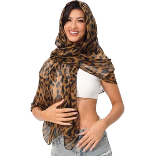 Leopard Print Shawls and Wraps for Womens Cheetah Hijab Scarf Voile Sheer Beach Scarves Sunscreen Head Shawl