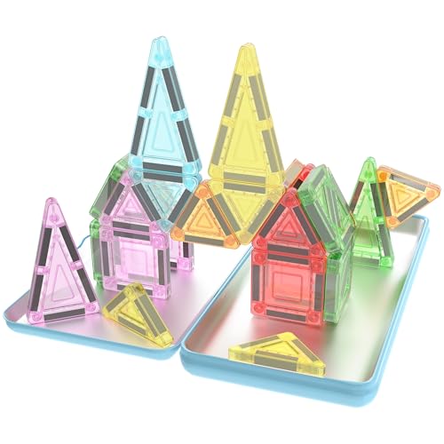 Image of PicassoTiles Magnetic Tiles 30pc Nano Building Construction Set Compact Mini Travel Magnet Tile Playset with Tin Storage Case STEM Educational Learning School Brain Toy Blocks Boys Girls Ages 3+ PN09