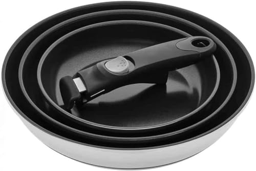 Set 5 Padelle Antiaderenti Con Manici Amovibili - Nero, 20/24/28 Cm