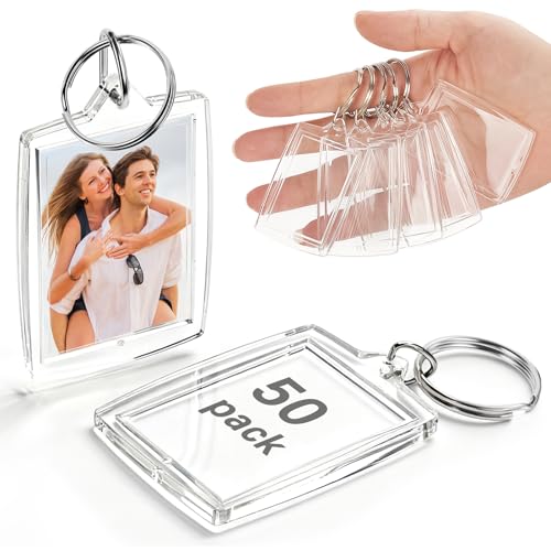 BBeary Clear Acrylic Photo Keychain Frame Double-Sided Insert Picture Holder with Metal Key Ring Fits 1.83 x 1.28 in Photo Inserts DIY Crafts Party Favors Gifts 12 Pack