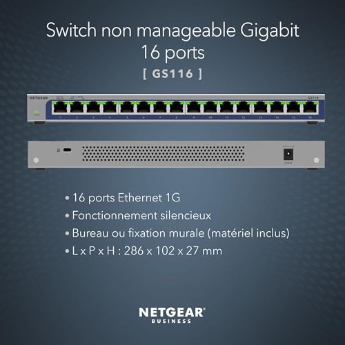 Switch Ethernet 16 ports NETGEAR GS116 avec commutation Gigabit auto - 2