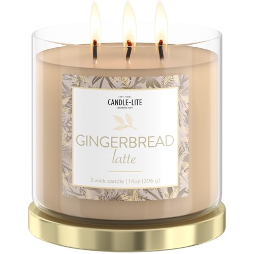 Candle-lite Holiday Scented Candles Gingerbread Latte Fragrance 14 oz 3-Wick Jar Candle Proudly Poured in USA Christmas Home Decor Candle 40 Hours of Burn Time Holiday Gift for Men and Women