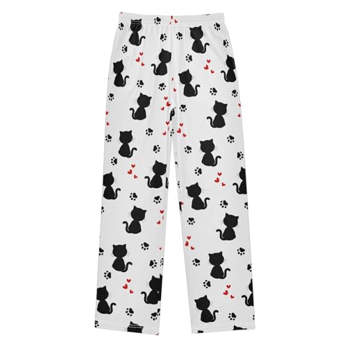 Boys' Pants Black Cat Red Hearts and Footprint Long Bottoms Jogger Pants Elastic Waist Trousers with Pockets S-XL