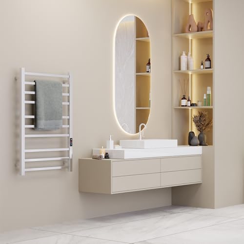 SATOH-Towel-Warmer-for-Bathroom-Heated-Towel-Rack-Wall-Mounted-Electric-Drying-Rail-with-Plug-in-Installation-Timer-Stainless-Steel-Hot-Towel-Warmer-88cm-x-53cm-Polished-Chrome