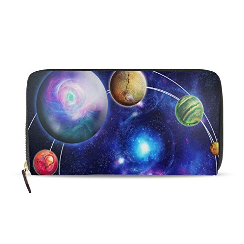 Preisvergleich Produktbild GIGIJY Galaxy Planeten im Sternenhimmel Geldbörse Multi Kreditkartenhalter Tasche für Frauen Leder Reißverschluss lange Geldbörse