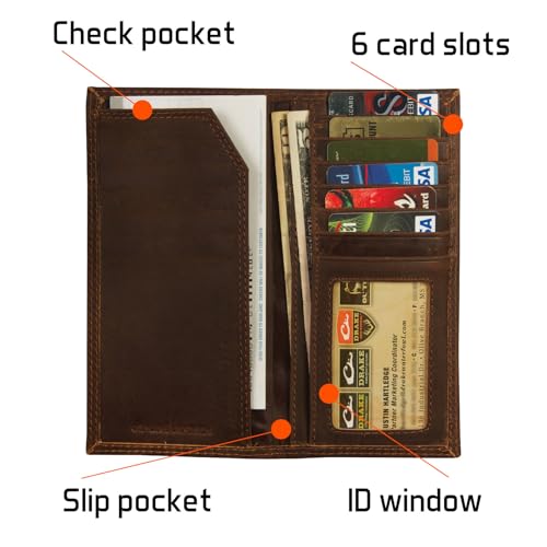 Drake Waterfowl Leather Checkbook Wallet with The Metal Oval Logo, Brown (DA7007-LEA)3